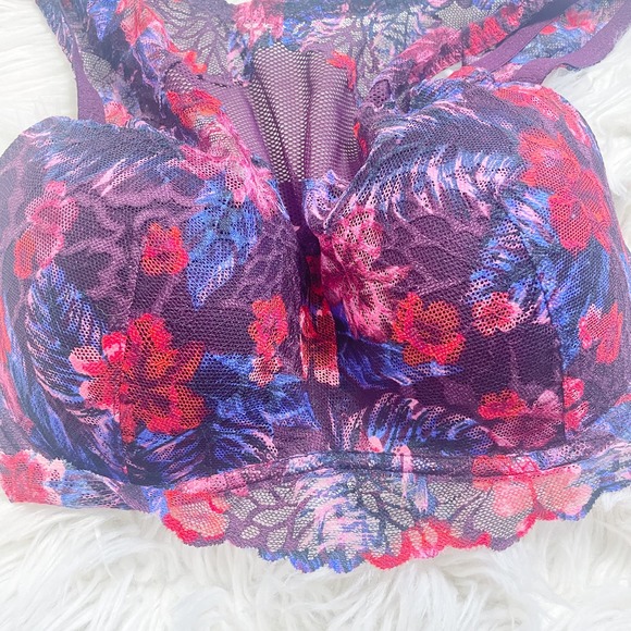 PINK Victoria's Secret Floral Lace High-Neck Push-Up Bralette Size Small - Picture 5 of 8